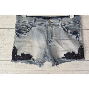 GIRLS SIZE 12 JORDACHE Blue Denim Appliqued Jean Frayed Jean Shorts